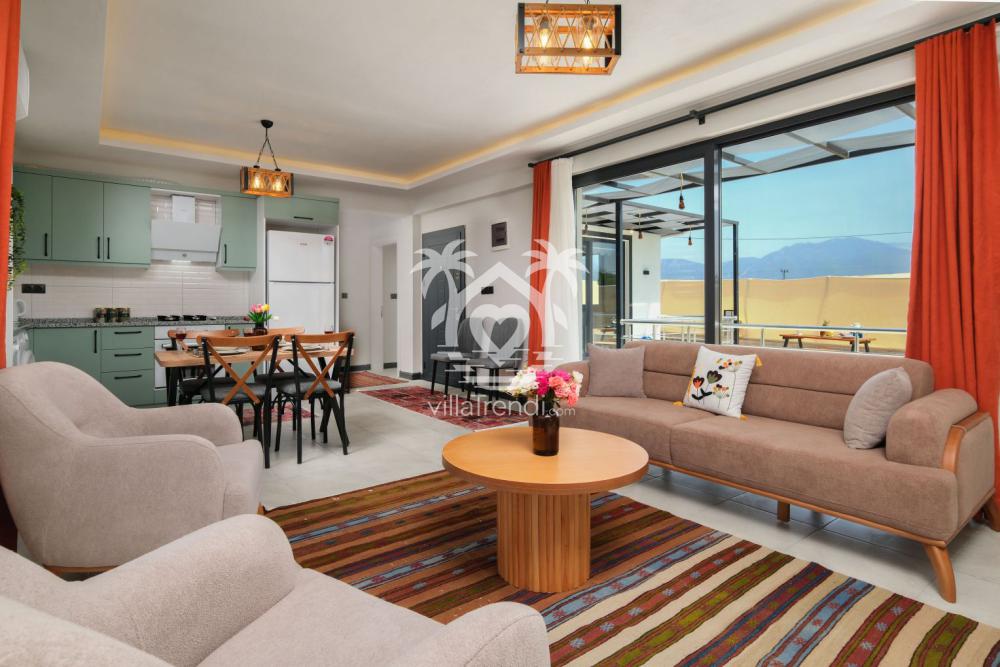 Villa Pri 2 ferah ve modern tasarımlı klimalı salon oturma grubu.