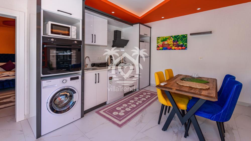 Kalkan kiralık balayı evi ev konforunda tam donanımlı Amerikan mutfak