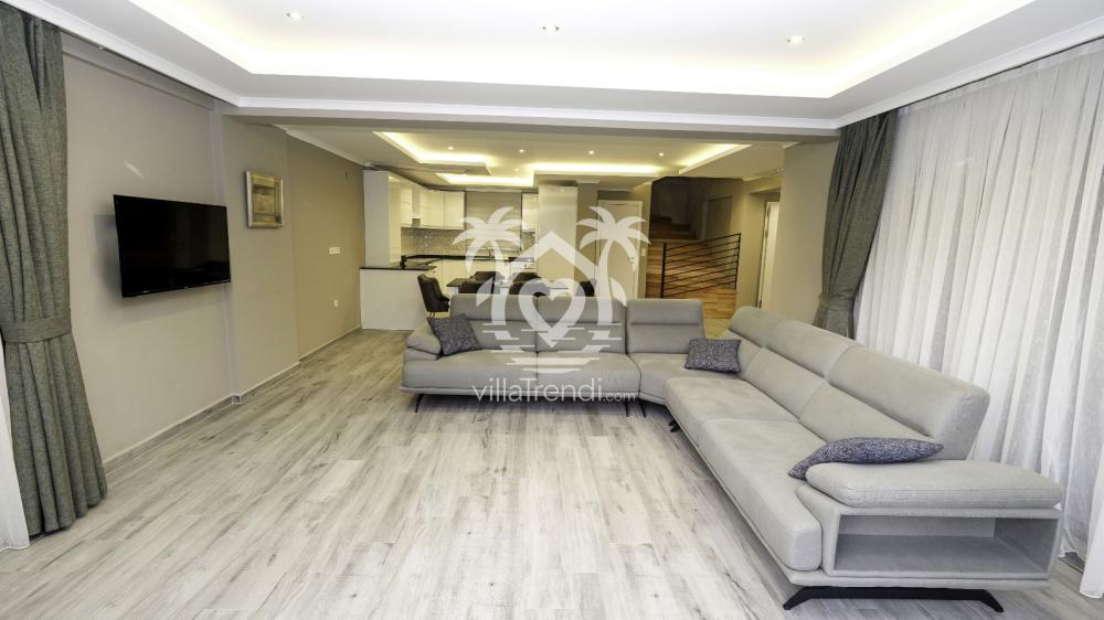 Fethiye Ovacık tatil evi Oscar Premium açık plan salon ve mutfak