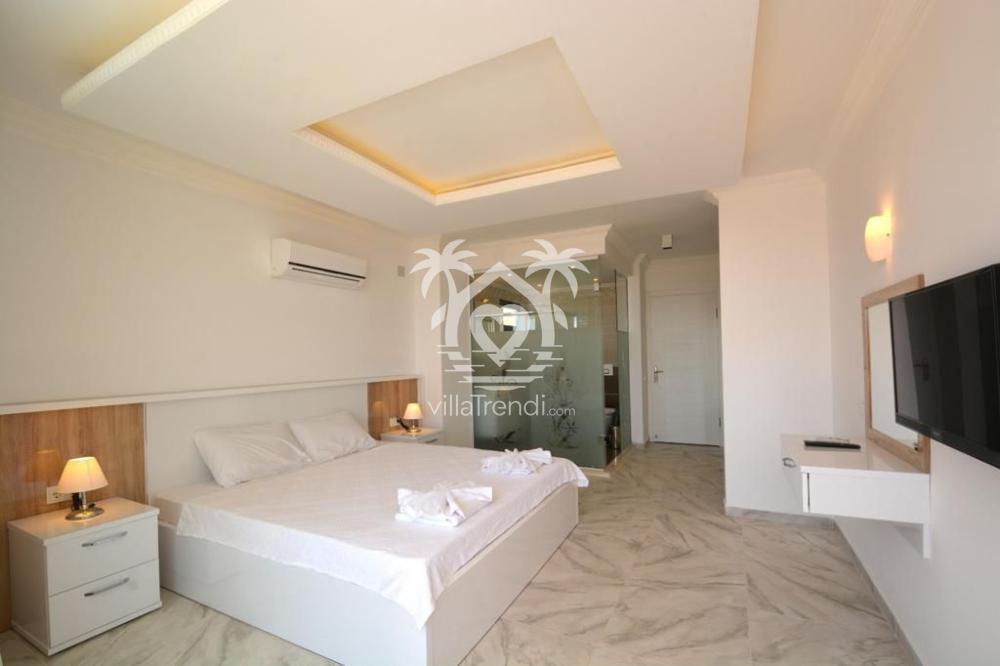 Kalkan Villa Kaliza Duo klimalı çift kişilik konforlu yatak odası.