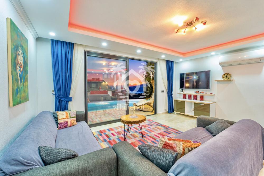 Villa Lady Bird Kalkan — Salon Geniş Açı İç Mekan